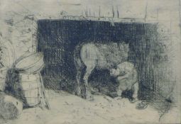 BACON?, T, The Old Forge Lyme Regis, etching, indistinctly signed, unframed. 9 x 13 cm.