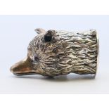 A 925 silver fox mask snuff box. 5 cm long.
