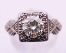 An Art Deco 18 ct white gold, platinum and diamond ring,