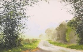 PAMELA DERRY, 'Fragrant the Fertile Earth', oil on board, signed, framed. Image 34 x 21.5 cm.