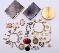 Boxed diamante buttons, various jewellery and compacts, etc. The cameo brooch 3.5 cm high.