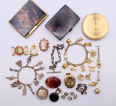 Boxed diamante buttons, various jewellery and compacts, etc. The cameo brooch 3.5 cm high.
