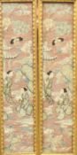 A pair of 19th century Chinese embroidered sleeve panels, framed and glazed. Each 7.
