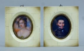 A pair of miniatures. Each 11.5 x 13.5 cm overall.