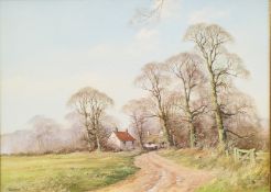 CAESAR, 'Country Cottages', oil on canvas, signed and dated '84, framed. Image 39.5 x 29.5 cm.