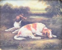 A pair of gilt-framed prints of dogs, each glazed. Both 45 x 40 cm overall.