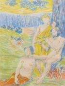 HIPPOLYTE PETITJEAN, 'Pan IV (Arcadia)', coloured lithograph, framed and glazed. Image 20 x 26 cm.