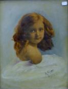 An over painted photographic portrait of a 'Young Girl', signed A Thorne and dated 1919,