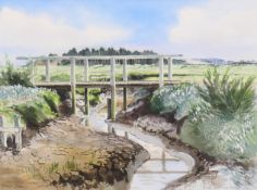 'Bridge at Morston', watercolour signed Gwyn Jones and dated August '06, framed and glazed.