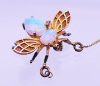An opal set bee pendant necklace. Bee pendant 2 cm high.
