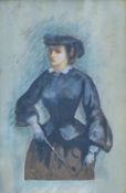 19TH CENTURY SCHOOL, 'Woman Holding a Riding Crop', watercolour, framed and glazed. 19 x 12.5 cm.
