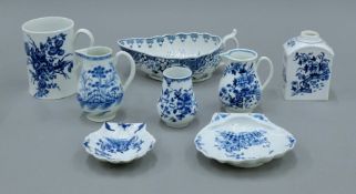 A quantity of various Worcester blue and white porcelain. The tankard 11 cm high.