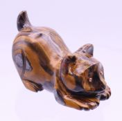 A tiger's eye cat with diamond set eyes. 4 cm high.