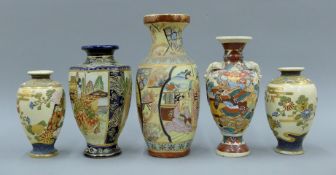 Five various Satsuma porcelain vases. The largest 31 cm high.