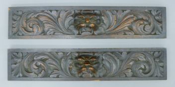 A pair of 19th century carved oak panels. Each 61.5 x 12.5 cm.