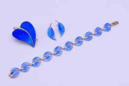 A David Andersen Norwegian blue enamel and silver double leaf bracelet,