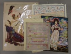 A sampler sewn by Drusilla Muriel Allenden May 1906 together with other cross stitch,