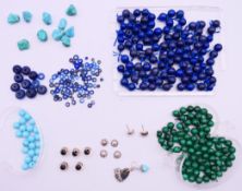 A string of lapis lazuli loose beads, loose turquoise and malachite beads, shirt studs,