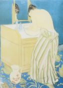 MARY CASSATT, 'Woman at a Wash Stand', print, framed and glazed. Image 20 x 28 cm.