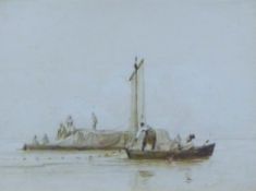 'Fishermen Bringing in the Nets', pencil and watercolour,