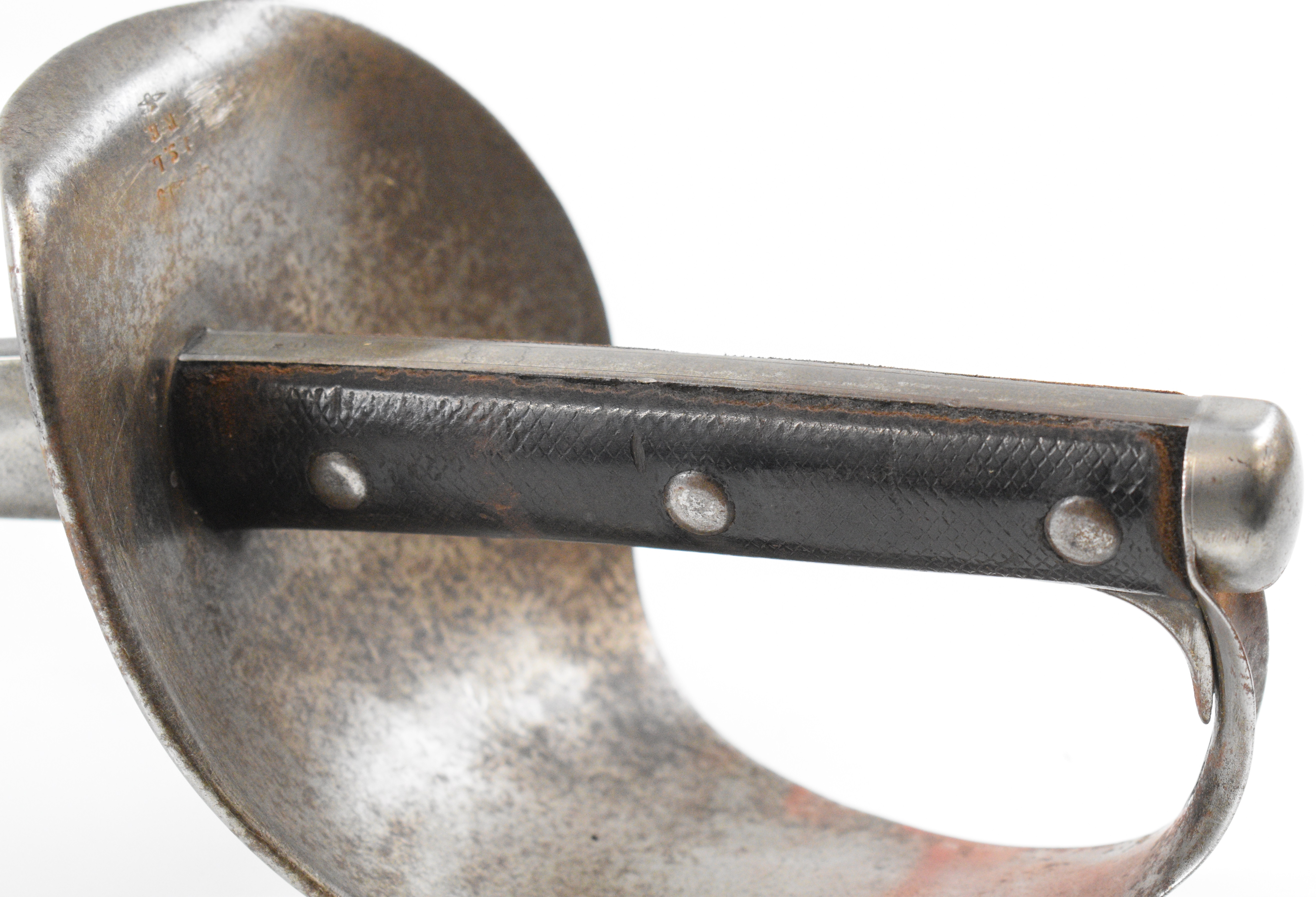 British 1889 pattern Cavalry Trooper's sword with solid bowl guard, leather grips, some clear stamps - Image 5 of 36