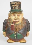 Boer War interest, cast iron caricature money box of President Kruger with 'Transvaal Money Box'