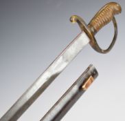 Turkish 1909 pattern Infantry officer's short sword with brass guard, wooden grip, Arabic script
