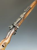 Deactivated German Mauser Model 98 7mm bolt-action rifle with breech stamped 'byf' and '42' below