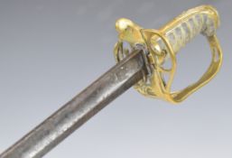 British Army 1822 pattern Sergeant's sword with all brass hilt, folding guard stamped 38, D, 6 and