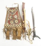 Borneo Dayak style head hunter's sword with decorated wood hilt, 33cm straight blade and wooden