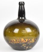 18th / 19thC onion shaped green glass / apothecary / medicine / chemist bottle with Latin script AO.