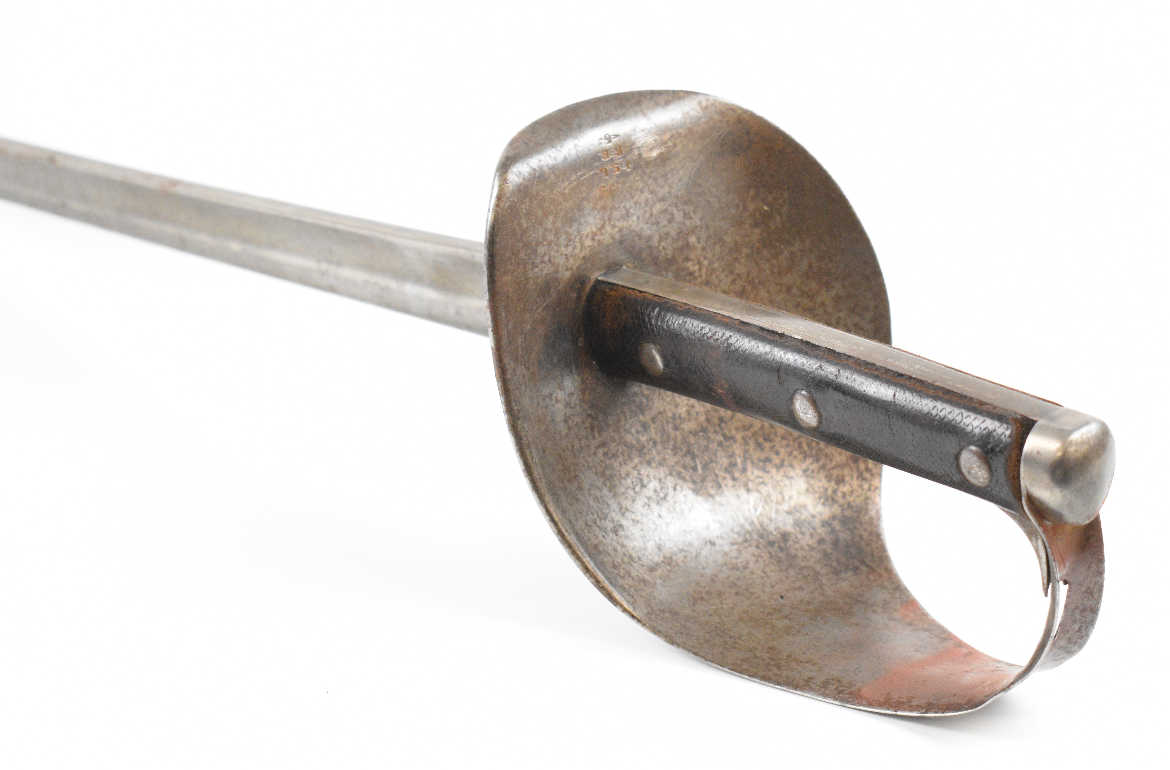 British 1889 pattern Cavalry Trooper's sword with solid bowl guard, leather grips, some clear stamps - Image 16 of 36