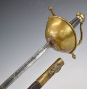 Continental Rapier with brass cup hilt, leather covered grip, L & H Nathan to cross piece,