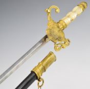 Diplomatic sword by Coulaux & Son, Klingenthal of France, mother of pearl grips, decorated guard,