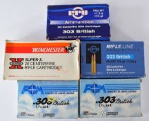 One hundred .303 British PPU, Winchester Super-X and FNM rifle cartridges, all in original boxes.