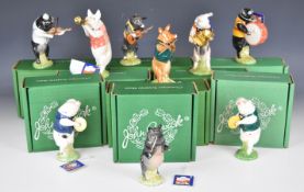 Nine Beswick Pig Promenade band figures, all boxed, tallest 14cm