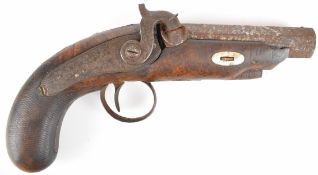 Fenton of London 36 bore percussion hammer action pocket or coat pistol with named and engraved