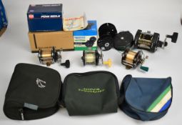 Vintage fishing reels including Fladen lever 20 Warbird multiplier, Dream City 981, Penn no. 85