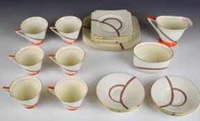 Royal Doulton Art Deco teaware decorated in the Inca pattern, approximately twenty one pieces