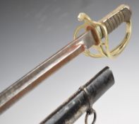 British Royal Artillery officer's sword with shagreen and wire bound grip, three bar hilt, 88cm