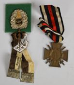 German WW1 Honour Cross stamped B.H.L to reverse together with a 25 years Veterans Medal