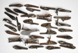Thirty five vintage percussion shotgun locks and lock plates including some pairs and some named