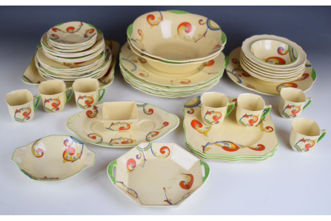 Royal Doulton Art Deco dinner and teaware decorated in the Syren pattern, approximately forty nine - Image 1 of 10