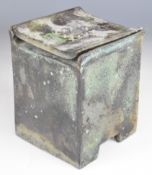 Studio pottery raku glazed archaic style covered vessel with shamrock / flower signature, H15.5cm