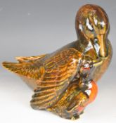 Anita Harris trial piece duck and duckling, signed to base, H22cm