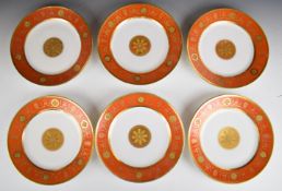 Darte Frères À Paris six 19thC gilded dinner plates, probably from a named service, torn paper label