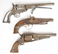 Three various pistols and revolvers comprising one Colt style revolver, one Remington .44 revolver