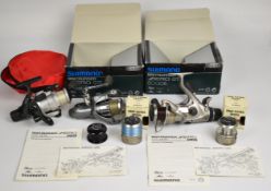 Shimano GTE 5000B Baitrunner fixed spool reel with two spare spools in box, Okuma Interceptor and