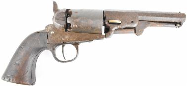 Colt six-shot single action percussion pocket revolver with wooden grips and indistinctly named 5