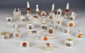 Collection of crested ware, mainly Goss, Shelley, Carlton and Arcadian, with crests including